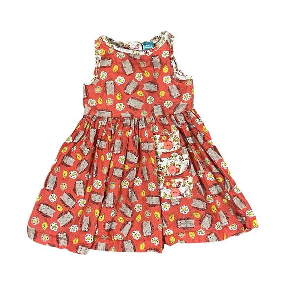 LITTLE MISS MARMALADE Girls Orange Hedgehog Novelty Print Flare Dress Bow Sz 2T - Picture 1 of 5
